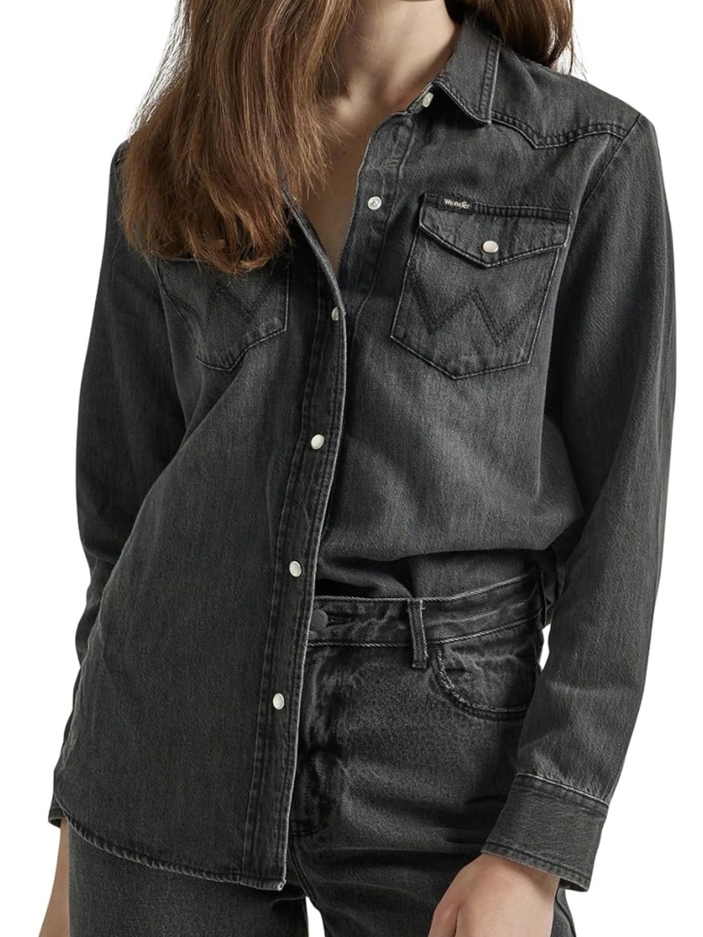 Wrangler Women's Boyfriend Black Denim Shirt - Classic Western Button-Up